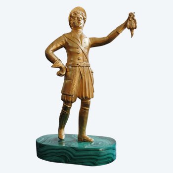 Veneur russo in bronzo con terrazza perniciosa in malachite XIX secolo