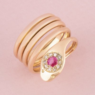 Anello antico in oro rosa 18 carati a forma di serpente