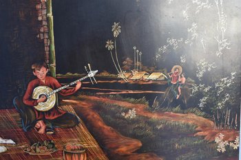 Large Hanoi Lacquer Panel by Thanh Lap Dimension 122 Cm Sur 61 Cm