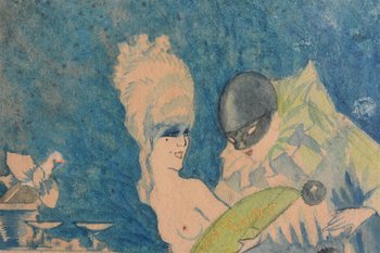 Entwurf eines Plakats Aquarell Signiert Jacques Lux Polichinelle Coquin Um 1900