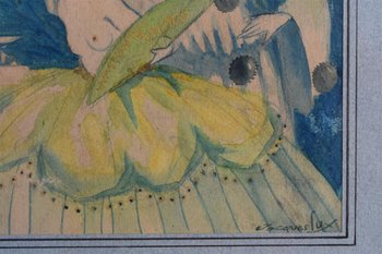 Entwurf eines Plakats Aquarell Signiert Jacques Lux Polichinelle Coquin Um 1900
