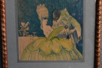 Entwurf eines Plakats Aquarell Signiert Jacques Lux Polichinelle Coquin Um 1900