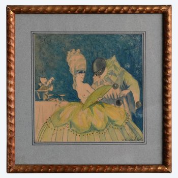 Entwurf eines Plakats Aquarell Signiert Jacques Lux Polichinelle Coquin Um 1900