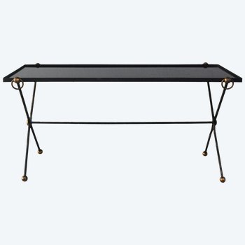 1940's Style Metal And Smoked Glass Table