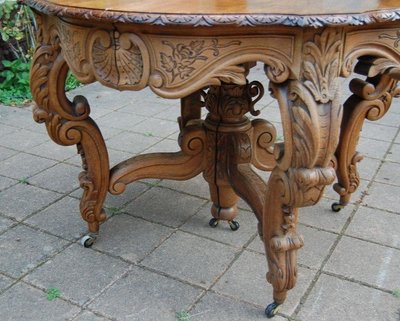 Napoleon III Oak Table with 3 Extensions, 12 Covers, Late 19th Century