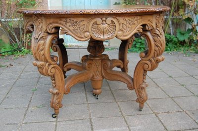 Napoleon III Oak Table with 3 Extensions, 12 Covers, Late 19th Century