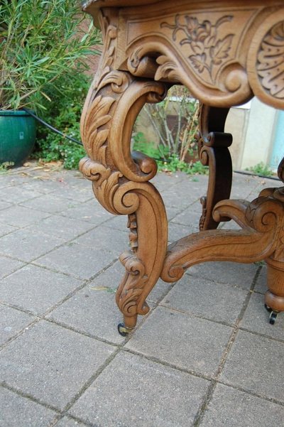 Napoleon III Oak Table with 3 Extensions, 12 Covers, Late 19th Century