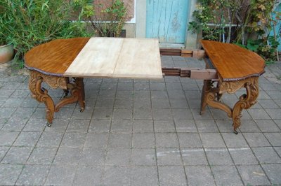 Napoleon III Oak Table with 3 Extensions, 12 Covers, Late 19th Century