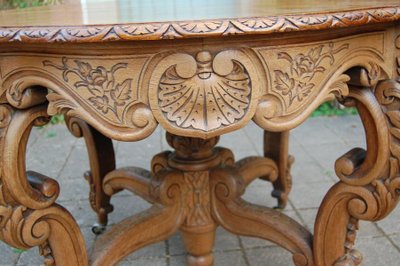 Napoleon III Oak Table with 3 Extensions, 12 Covers, Late 19th Century