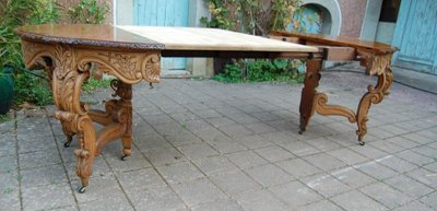Napoleon III Oak Table with 3 Extensions, 12 Covers, Late 19th Century