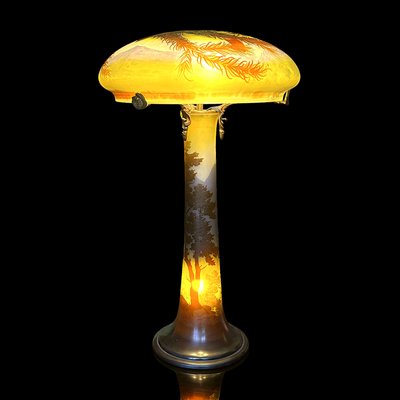 Large Gallé lamp, conifers decor