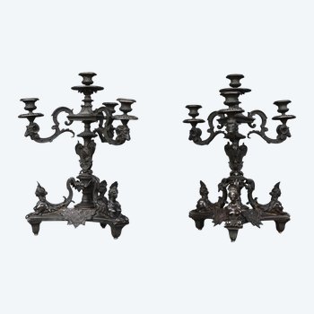 Coppia di candelabri su modello di André Charles Boulle XIX secolo