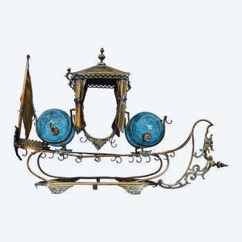Rare Gondola Liqueur Cellar 19th century In Brass (incomplete)