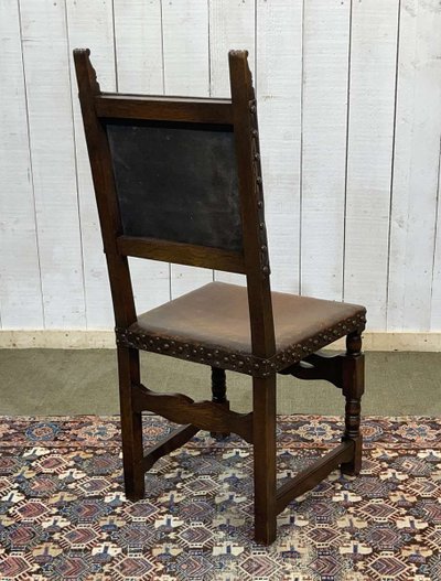 Oak and leather high-back chair, early 20th century