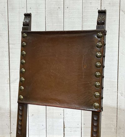Oak and leather high-back chair, early 20th century