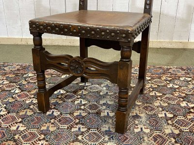 Oak and leather high-back chair, early 20th century