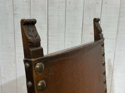 Oak and leather high-back chair, early 20th century