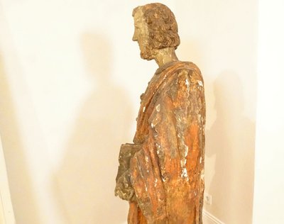 Grande sculpture Saint-Pierre statue religieuse bois sculpté polychrome 17è