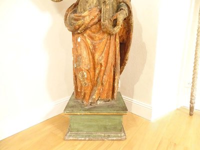 Grande sculpture Saint-Pierre statue religieuse bois sculpté polychrome 17è