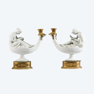 Paire de lampes à huile en porcelaine, Boizot et Thomire. 