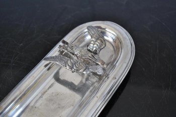 Schreibtischset Kerzenhalter Federhalter Silbermetall mit Reihern Ende des 19. Jahrhunderts