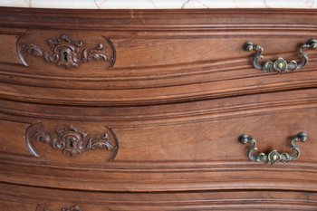             Commode Coiffeuse En Noyer De Style Louis XV Dessus Marbre Brèche Fin XIXème            