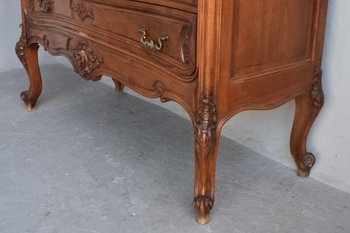             Commode Coiffeuse En Noyer De Style Louis XV Dessus Marbre Brèche Fin XIXème            