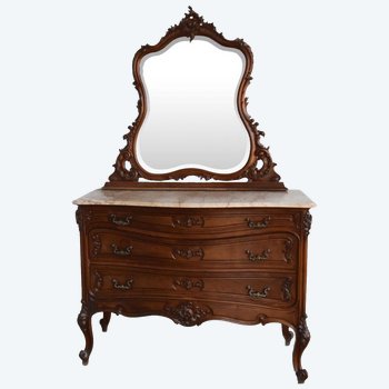             Louis XV Style Walnut Dressing Table Breche Marble Top Late 19th Century