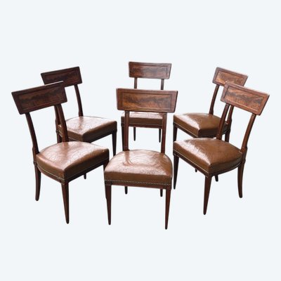 Suite von sechs Stühlen im Etrusker- oder Bänderstil aus Mahagoni im Stil des Directoire - Konsulats.