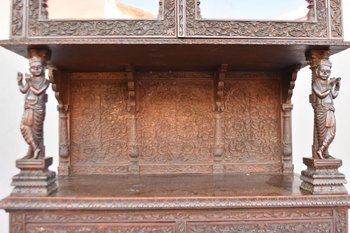             Two Bodies Indian Rosewood Sideboard Richly Carved End of XIXth century