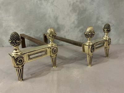 Paire de chenets anciens en bronze polis d'époque 18 ème 