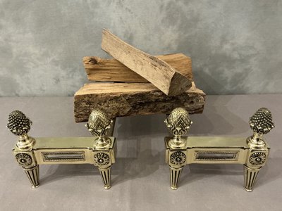 Paire de chenets anciens en bronze polis d'époque 18 ème 