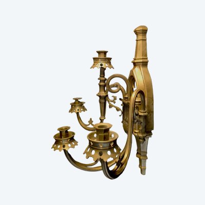 4 applique da parete in bronzo neogotiche