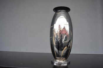             Lampada Dinanderie Art Déco con pesci 1930 Lucien Gerfaux