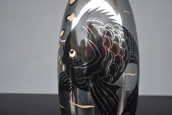             Lampada Dinanderie Art Déco con pesci 1930 Lucien Gerfaux