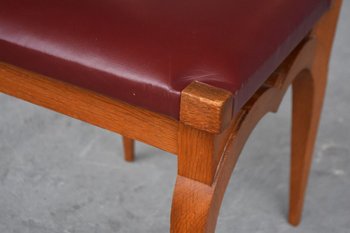             Series Of 6 Oak Chairs With Leather Tops 1930's By Auguste Vallin