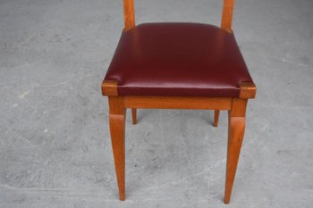             Series Of 6 Oak Chairs With Leather Tops 1930's By Auguste Vallin