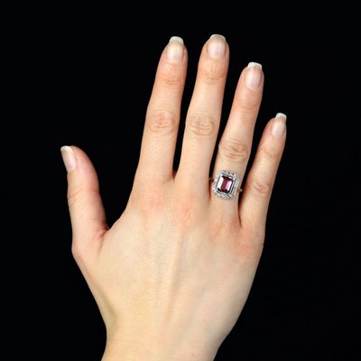 Bague spinelle rose diamants art déco