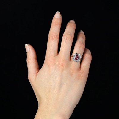 Bague spinelle rose diamants art déco