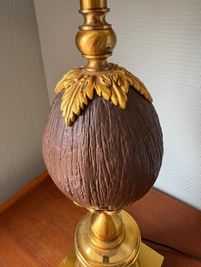 Original Pair of Brass and Coconut Lamps
