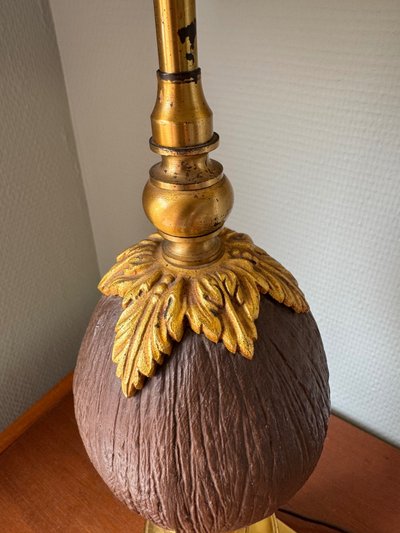 Original Pair of Brass and Coconut Lamps