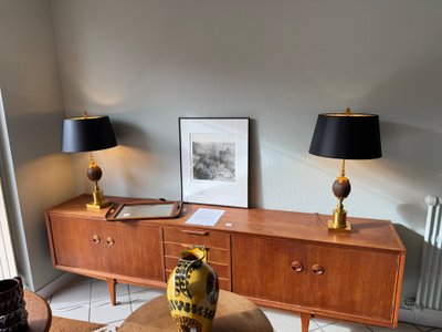 Original Pair of Brass and Coconut Lamps