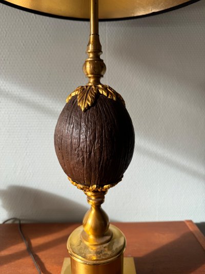 Original Pair of Brass and Coconut Lamps