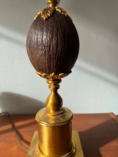 Original Pair of Brass and Coconut Lamps