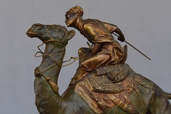             "Le méhariste" spectaculaire bronze orientaliste Edouard Drouot (1859-1945)            
