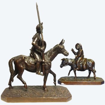             Don Quixote And Sancho In Bronze Pair By Fratin Late 19th Century