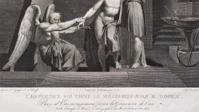 Antica incisione allegorica neoclassica della Speranza, XIX secolo, periodo Impero