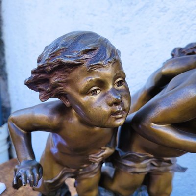 Ch Monginot, 3 putti, signed bronze, late 19th/early 20th century