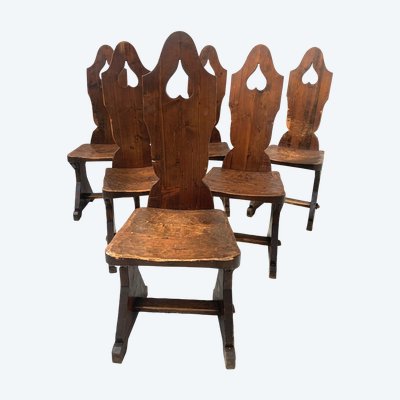 Sechs Stühle aus Naturholz, „Brutalistische Kunst“, 20. Jahrhundert