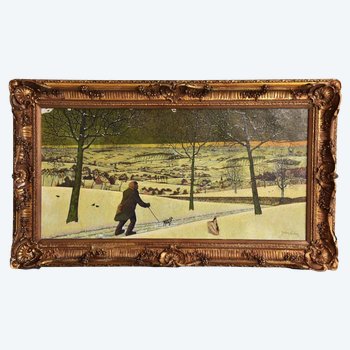             Snowy Landscape Oil Painting On Canvas 19th Century By Berten Colier